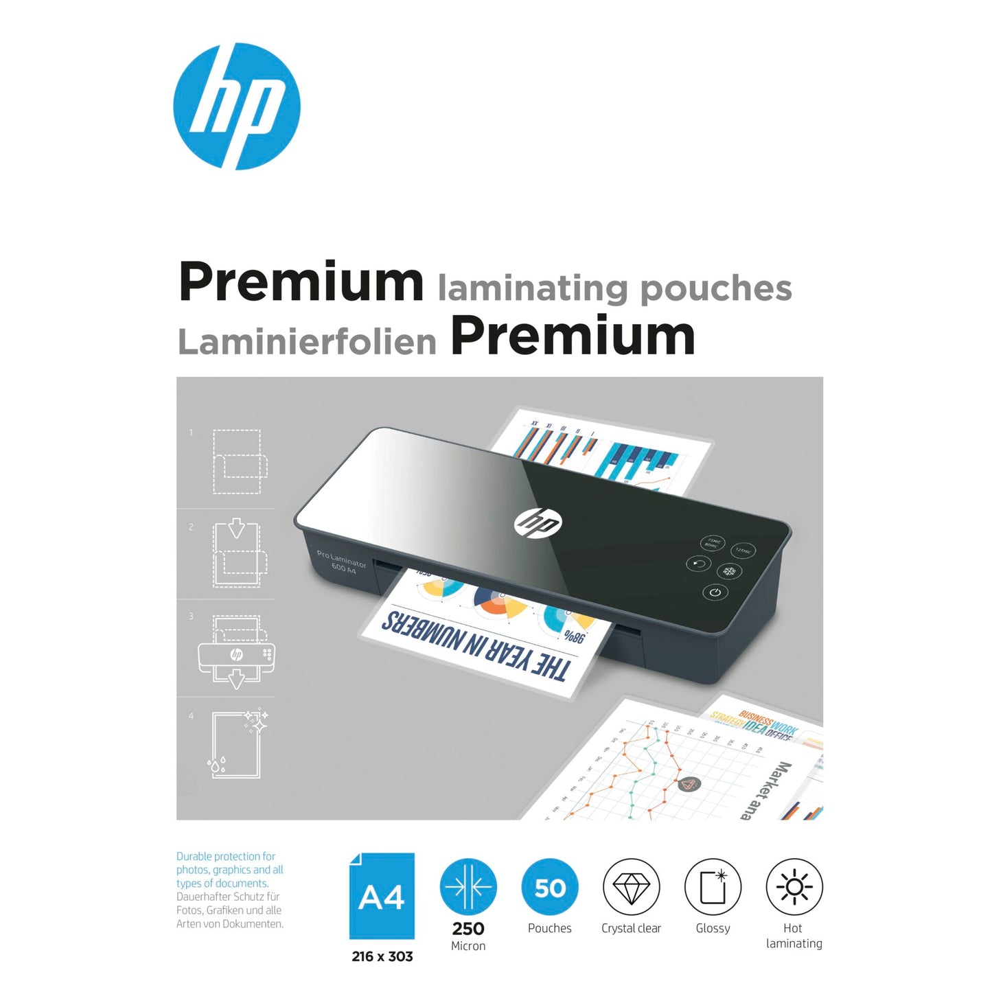 HP Premium Laminating pouches A4 250 Micron