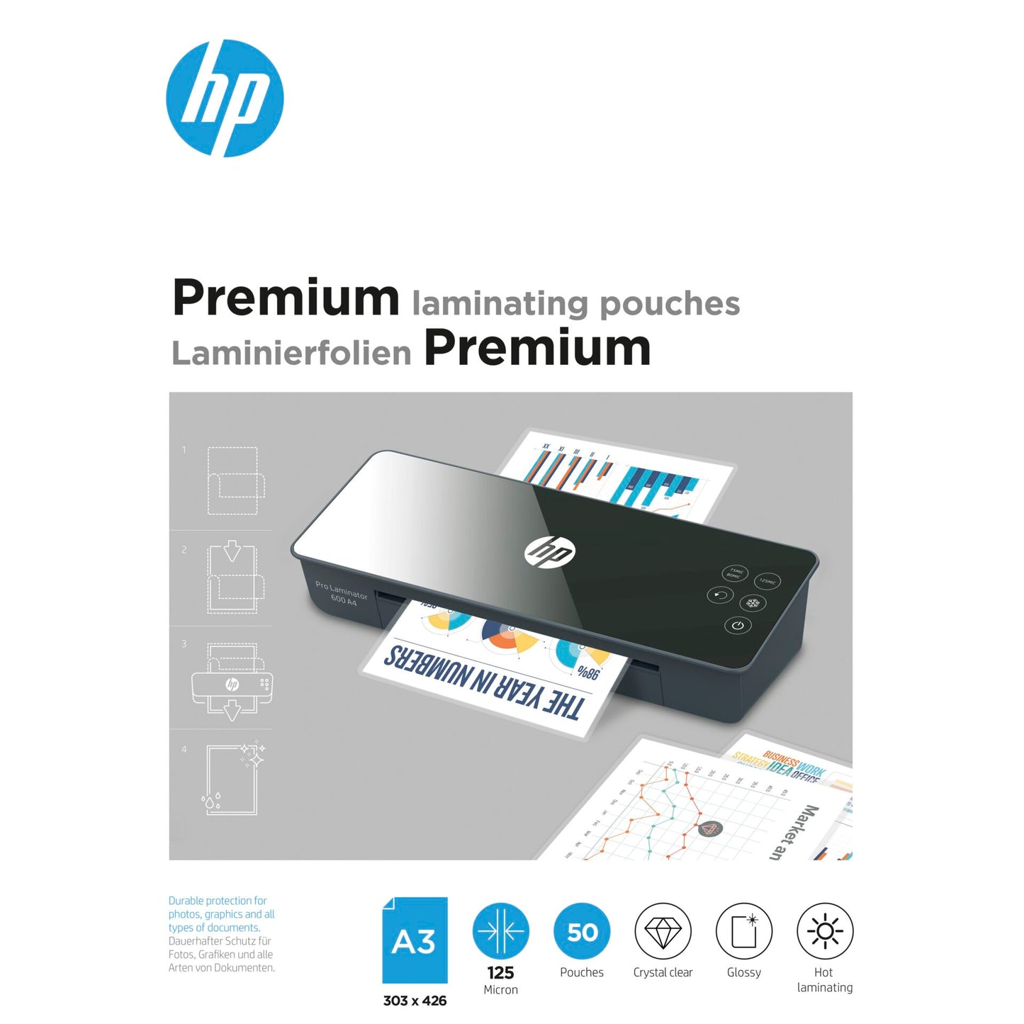 HP Premium Laminating pouches A3 125 Micron
