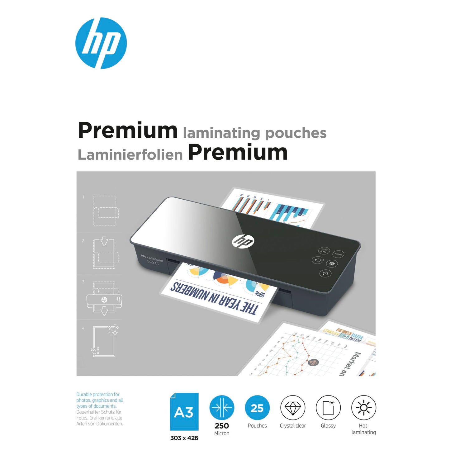 HP Premium Laminating pouches A3 250 Micron