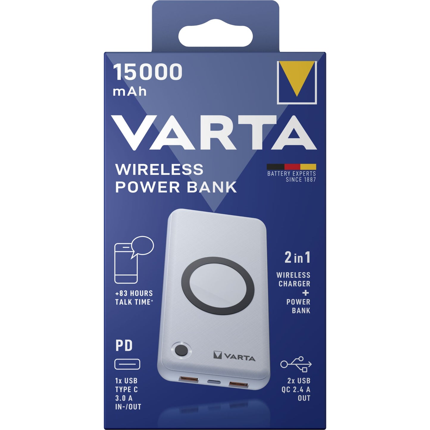Varta Wireless Power Bank 15000 Cable USB-C 10W Type 57908