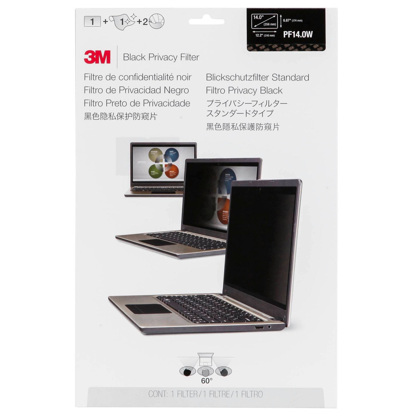 3M PF140W9B Privacy Filter Black for 35,6cm 14,0 16:9