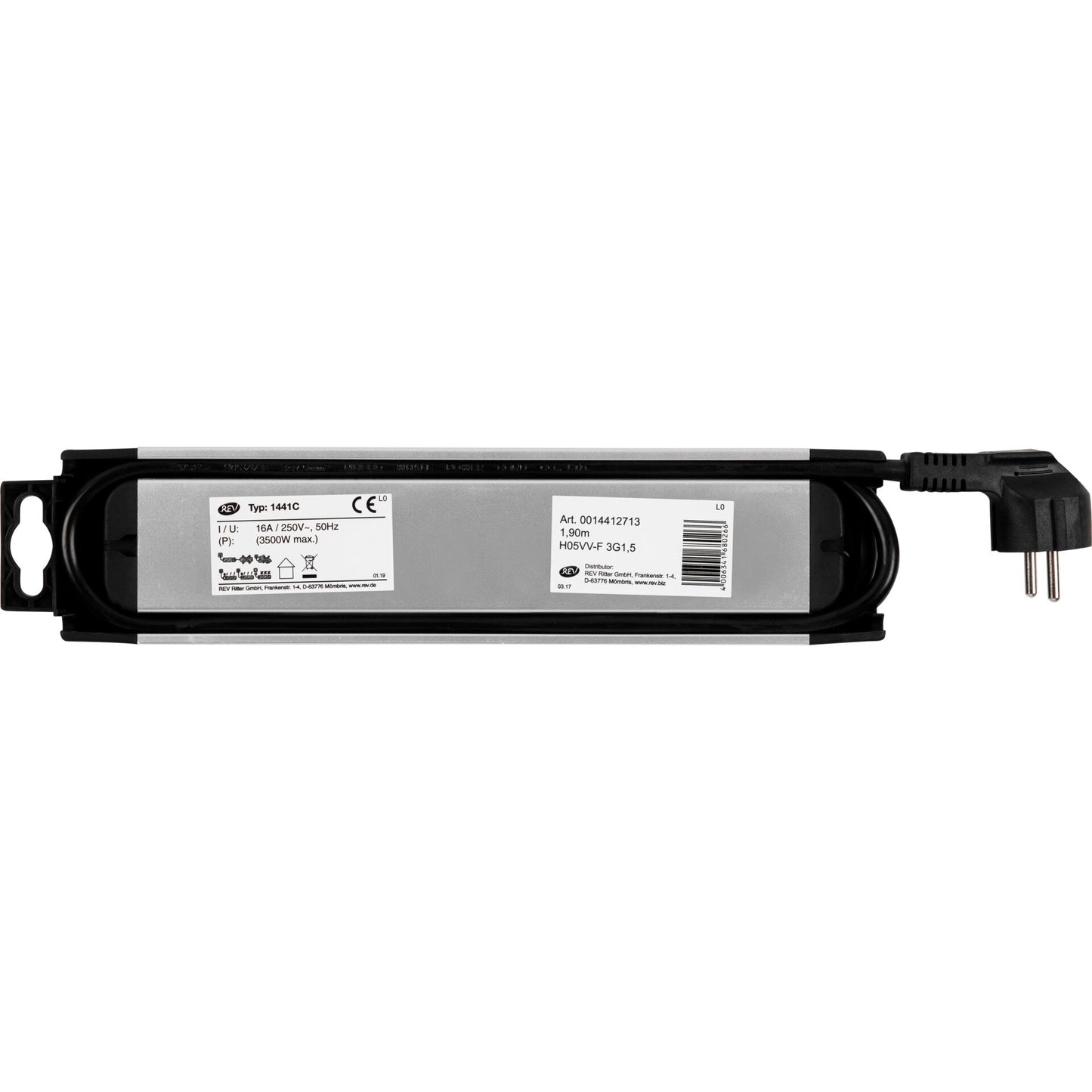 REV Outlet Strip 4-fold 1,9m Supraline w. switch silver