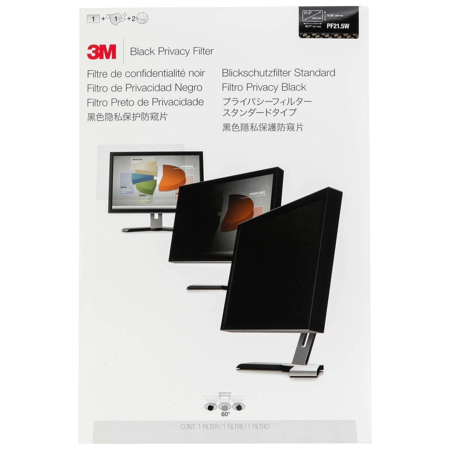 3M PF215W9B Privacy Filter Black for 54,6cm 21,5 16:9