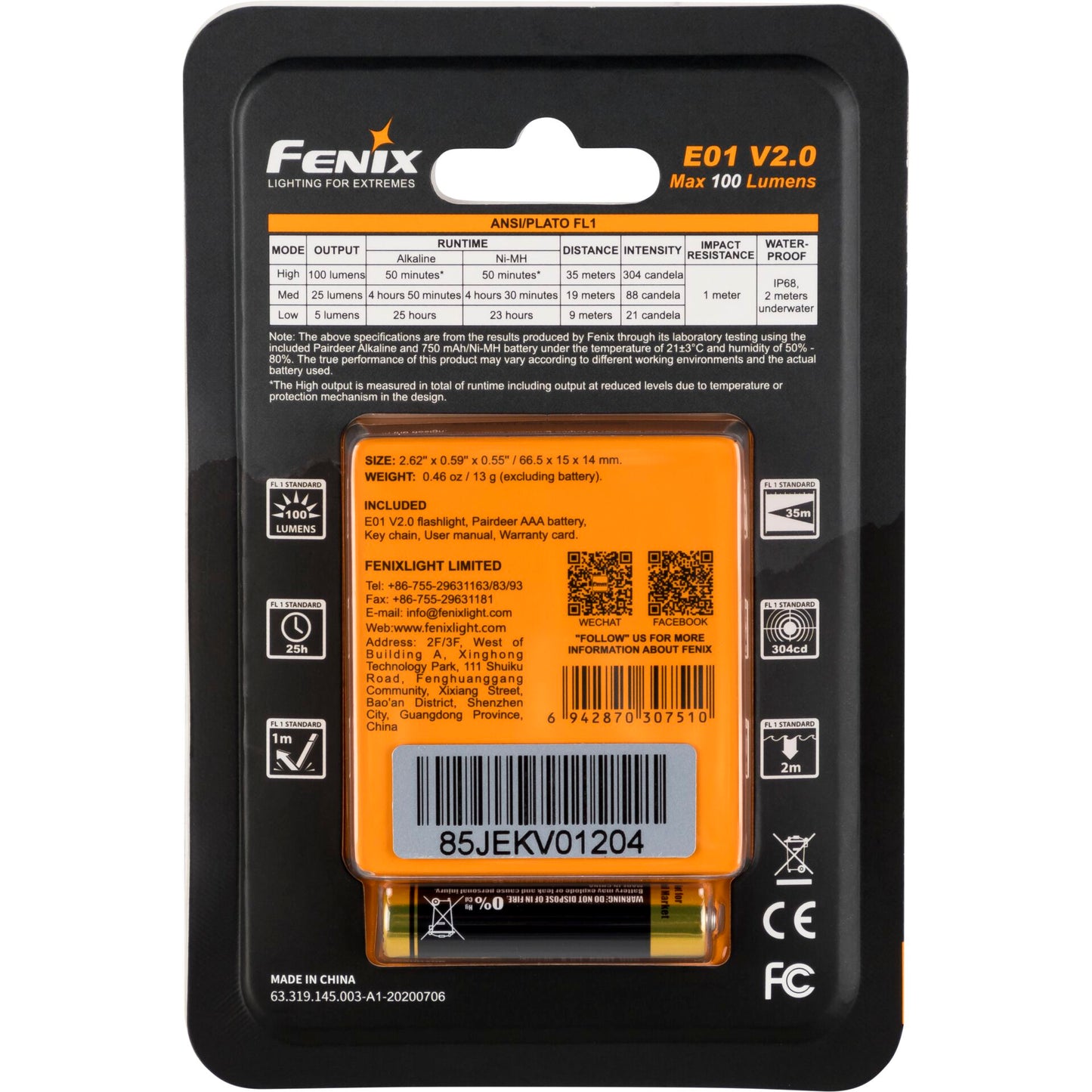 Fenix E01 V2.0 100 lm Torch