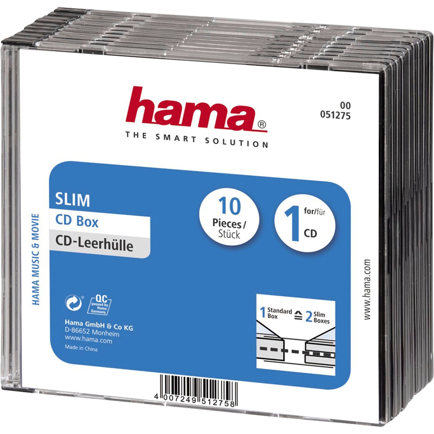 1x10 Hama CD-Slim Jewel Case clear/black 51275