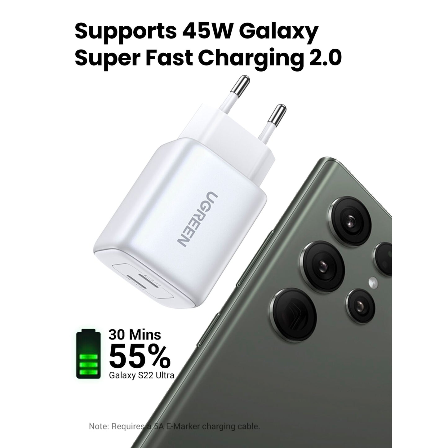 UGREEN Nexode 45W Dual USB-C PD Charger (25W+20W) white