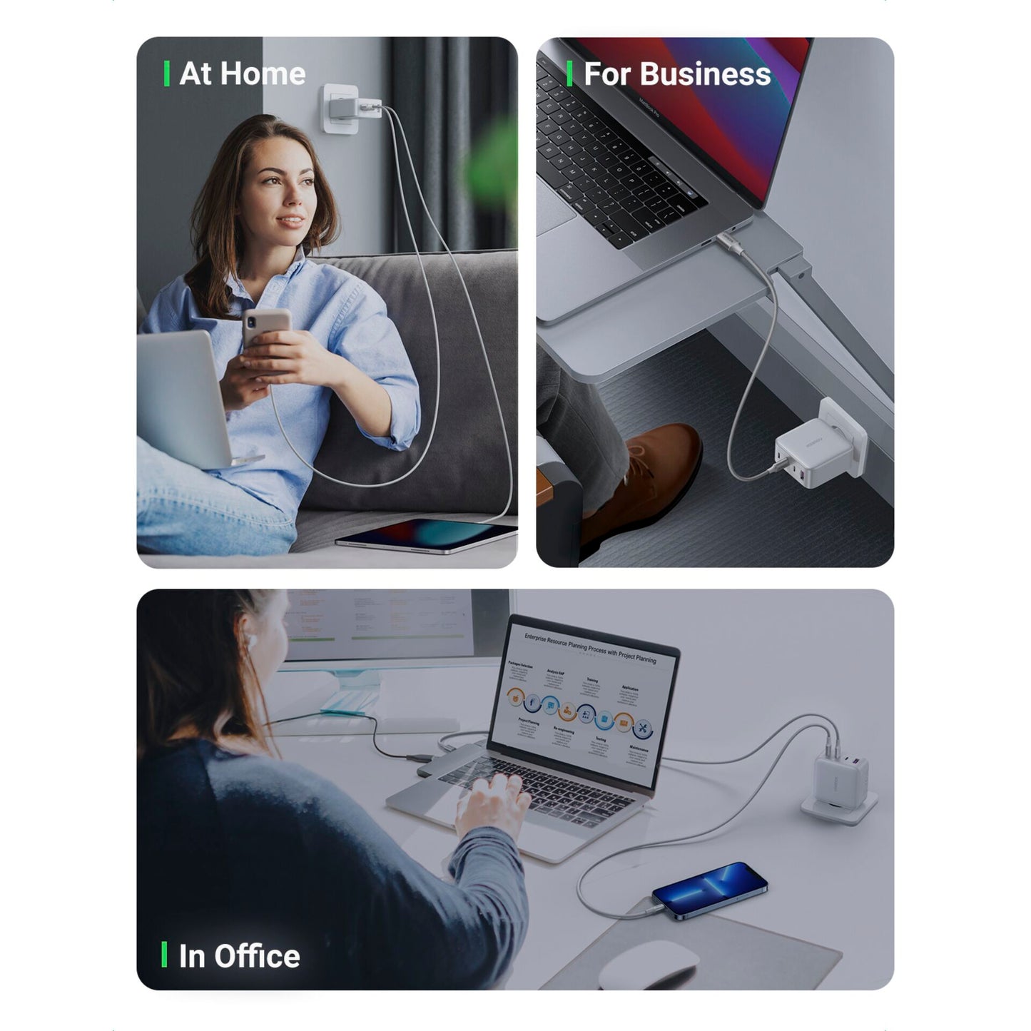 UGREEN USB-A+3xUSB-C 100W GaN Tech Fast Wall Charger EU White