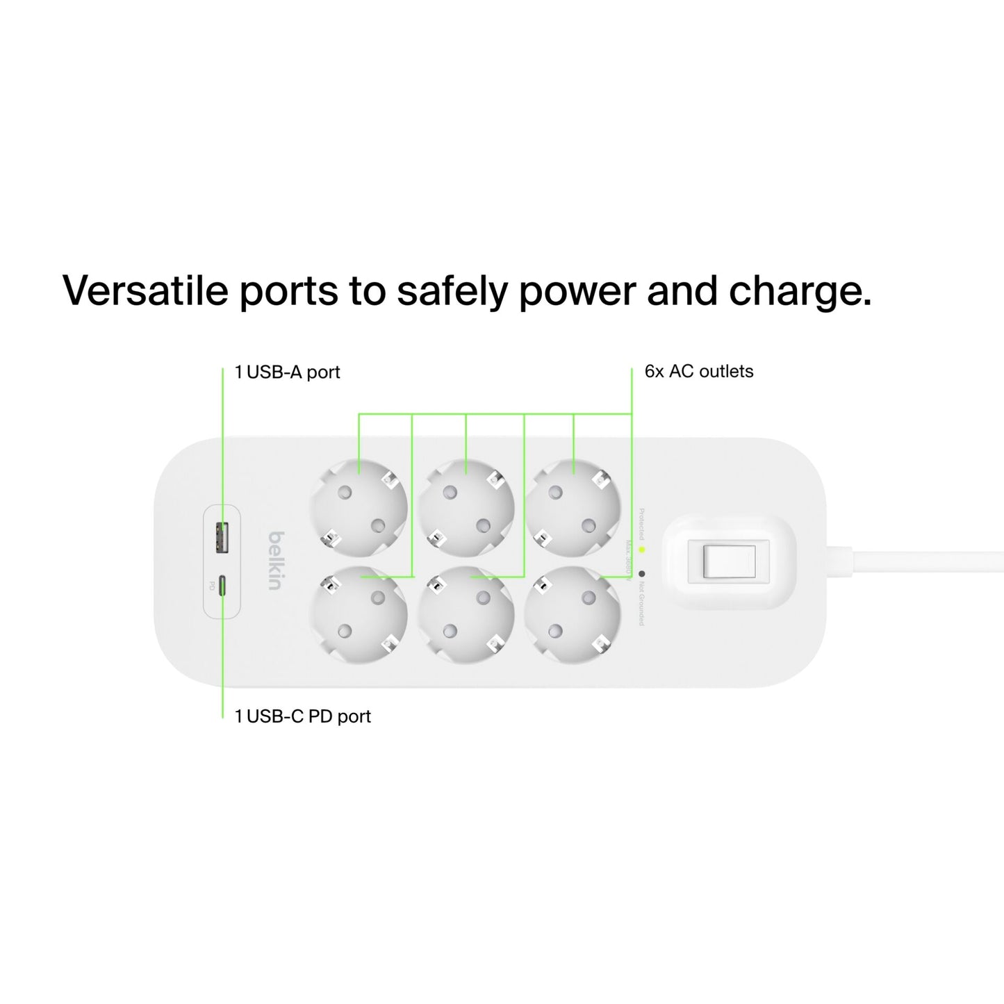 Belkin Surge Socket 6-fold, USB-A+C, 650J.SRB002VF2M