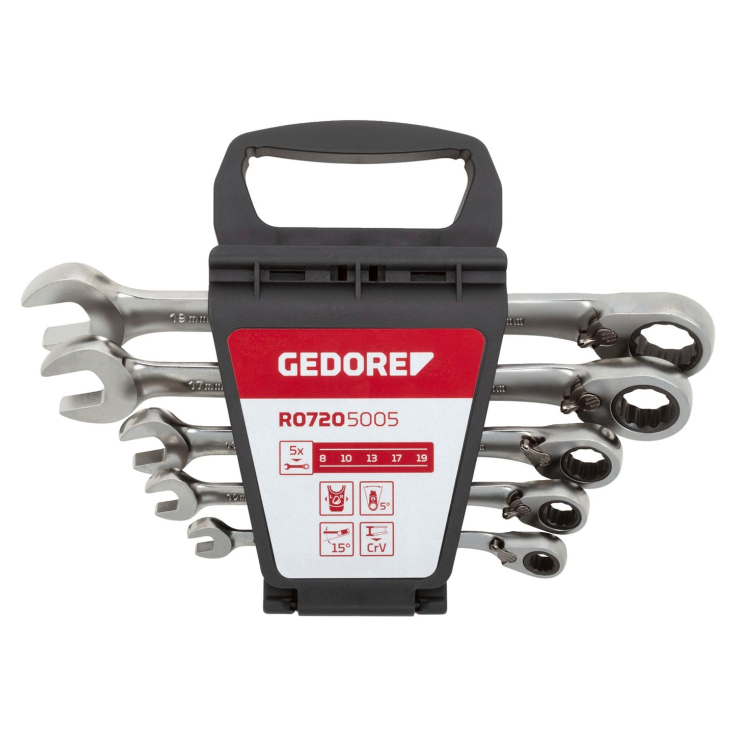 GEDORE red Combination Ratchet open-end Spanner Set 5-pieces