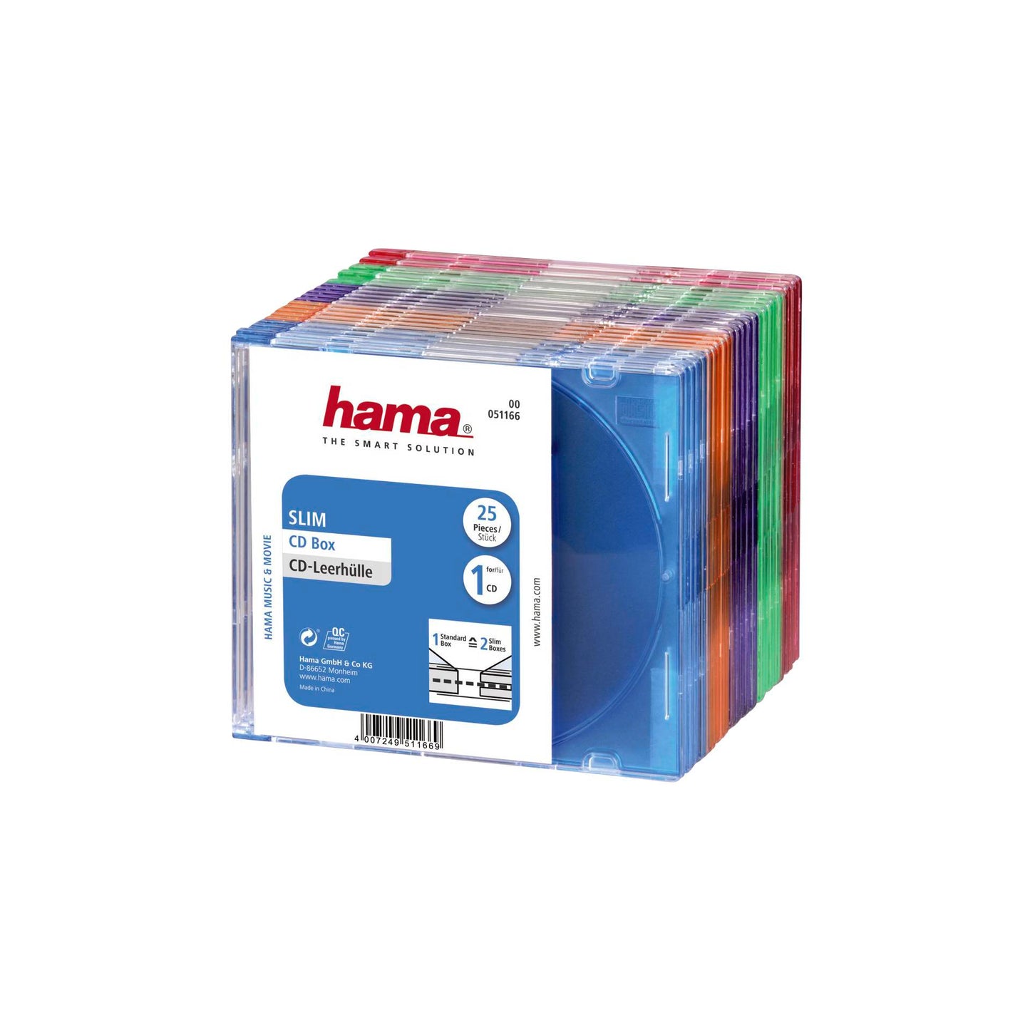 1x25 Hama CD-Sleeves Slim Box coloured 51166