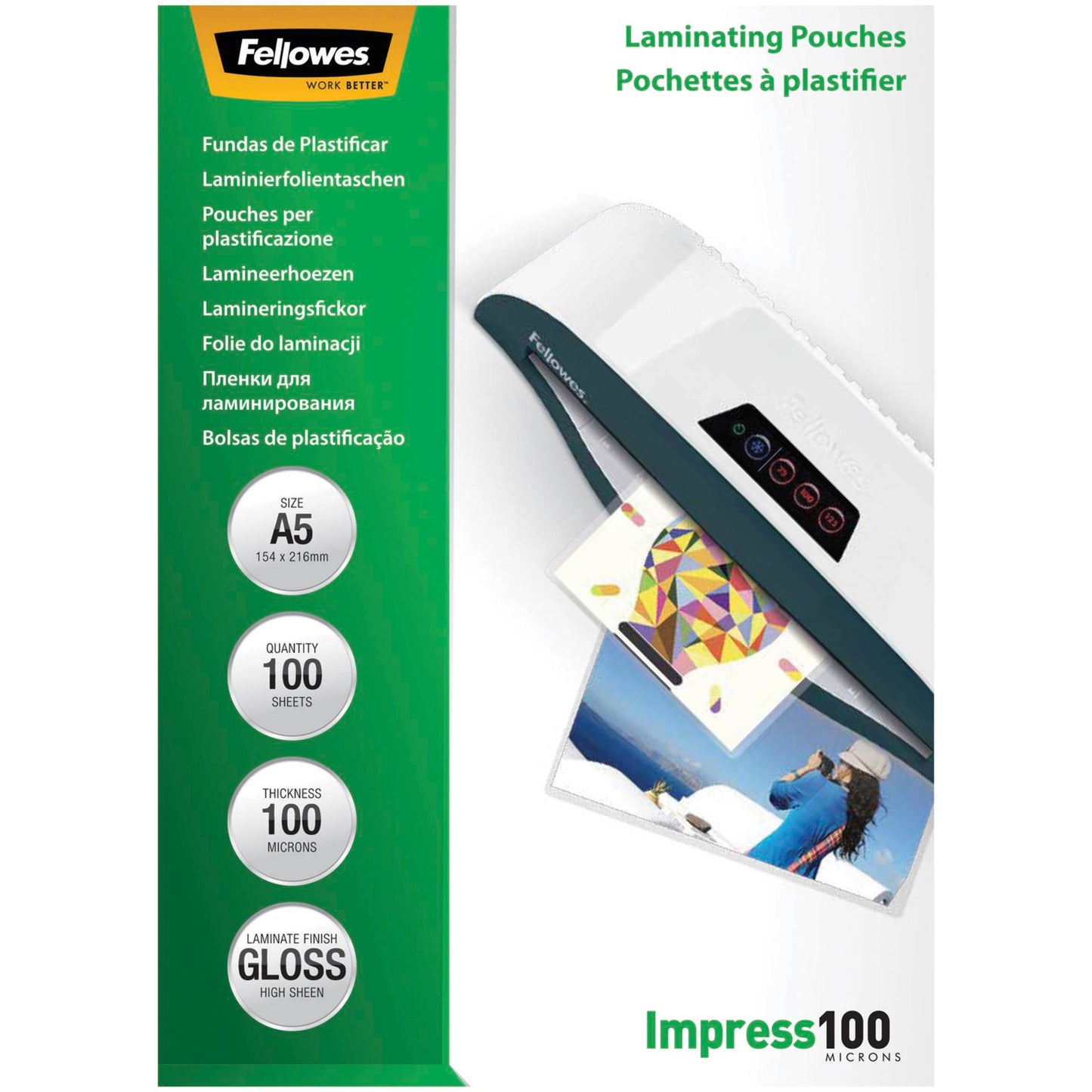 Fellowes A5 Glossy 100 Micron Laminating Pouch 100-pack
