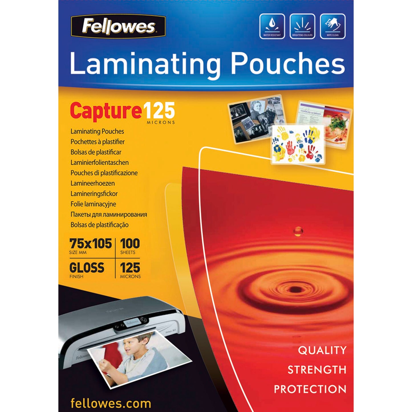 Fellowes Glossy 125 Micron Card Laminating Pouch 75x105 mm