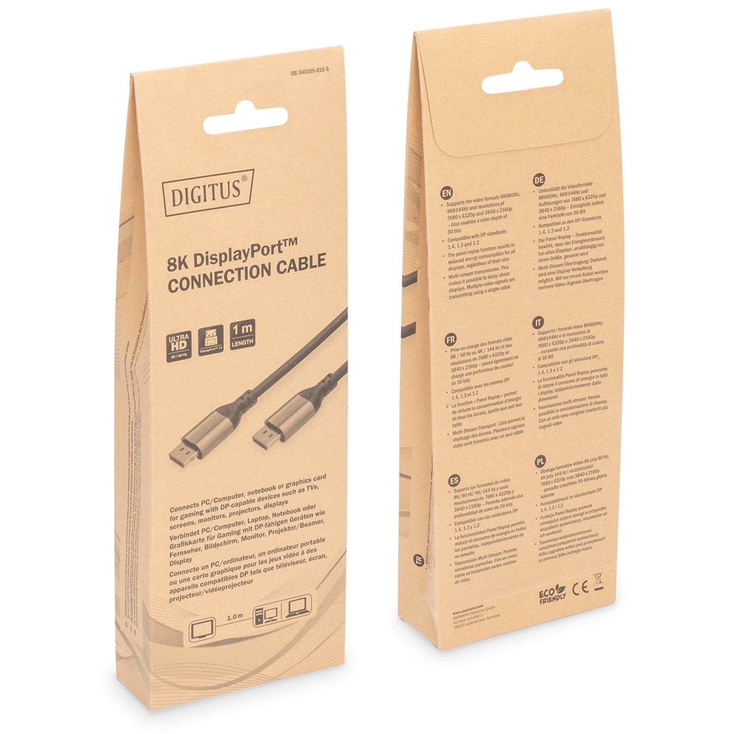 DIGITUS 8K DisplayPort Cable 1.4 Version, 60Hz, DP/DP, black 2m