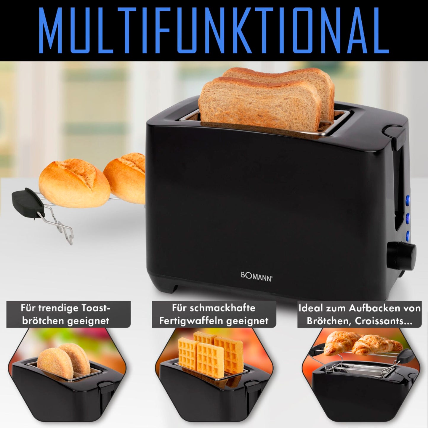 Bomann TA 6065 CB black 2 Slice Toaster