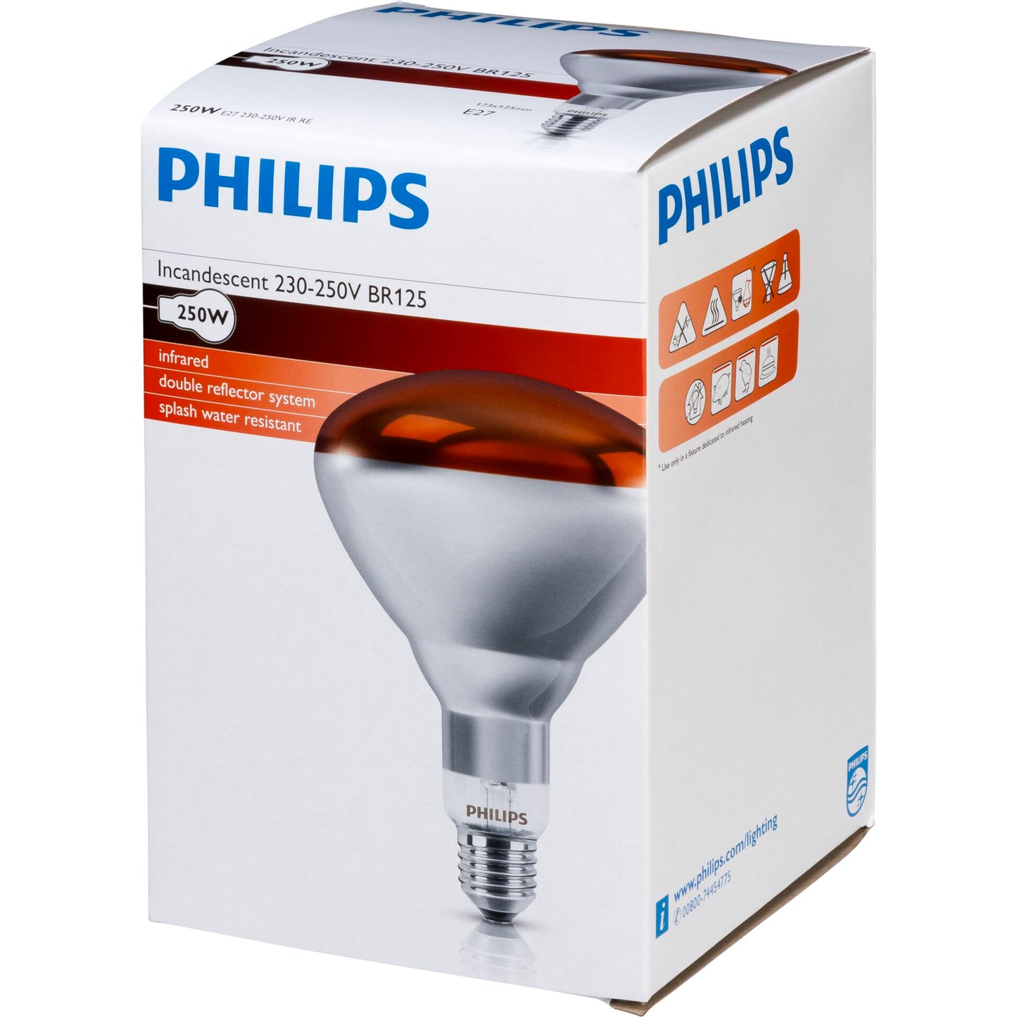Philips infrared lamp BR125 IR 250W E27 230-250V Red