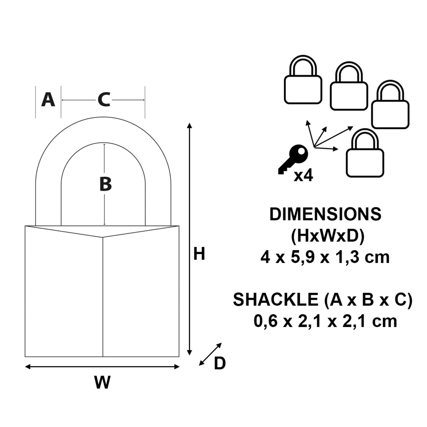 Master Lock Padlock 4 pcs. Set (40mm) 9140EURQNOP