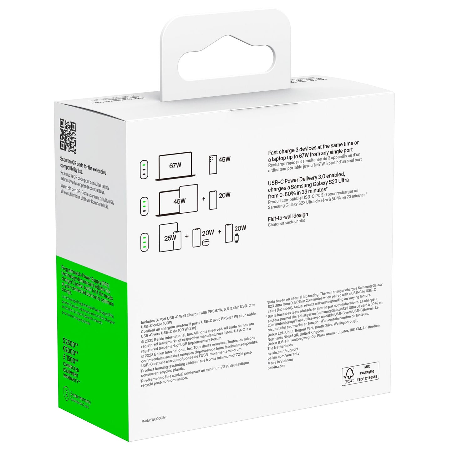 Belkin BOOST Charge USB-C 67W 3xUSB-C + Cable WCC002vf2MWH-B6