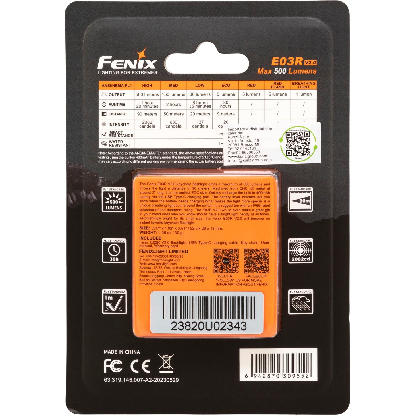 Fenix E03R V2.0 260 lm Torch