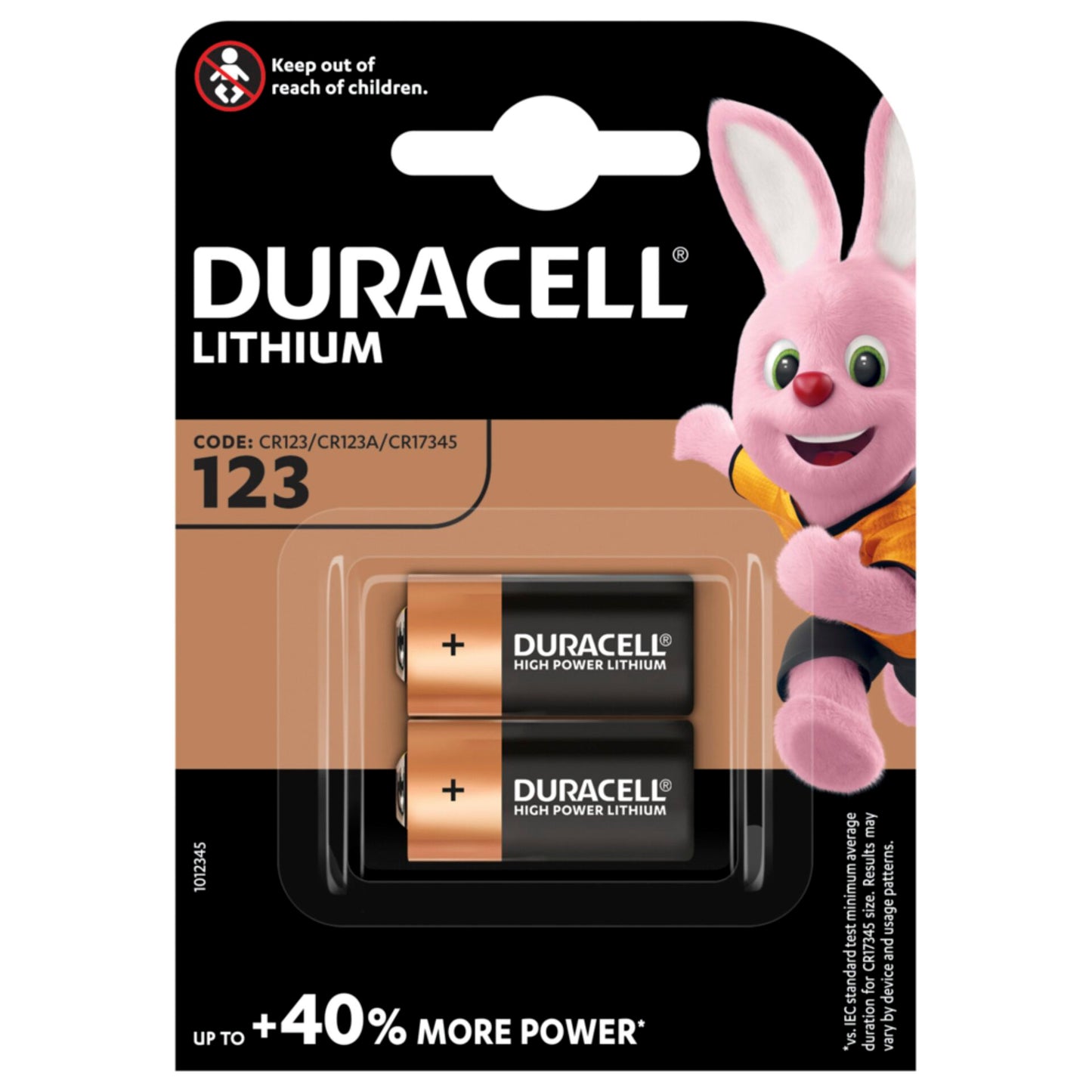 1x2 Duracell Lithium CR123A Photo Battery 3V 1400mAh CR17345