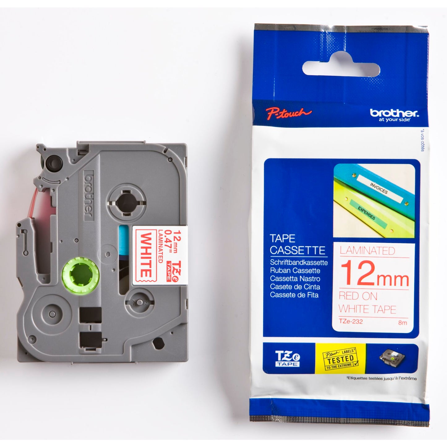 Brother labelling tape TZE-232 white/red 12 mm