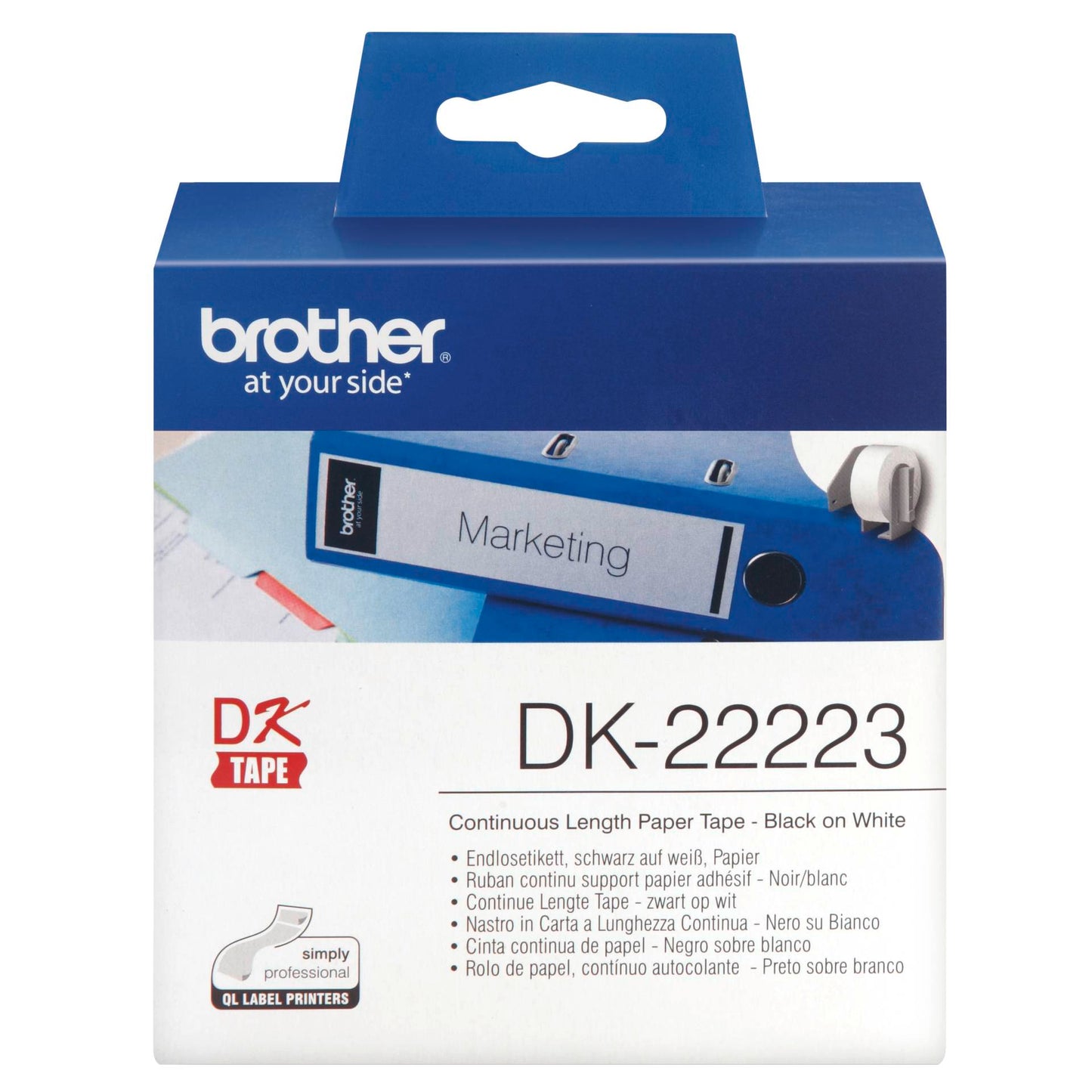 Brother Continuous Length Paper Tape, black on white DK-22223