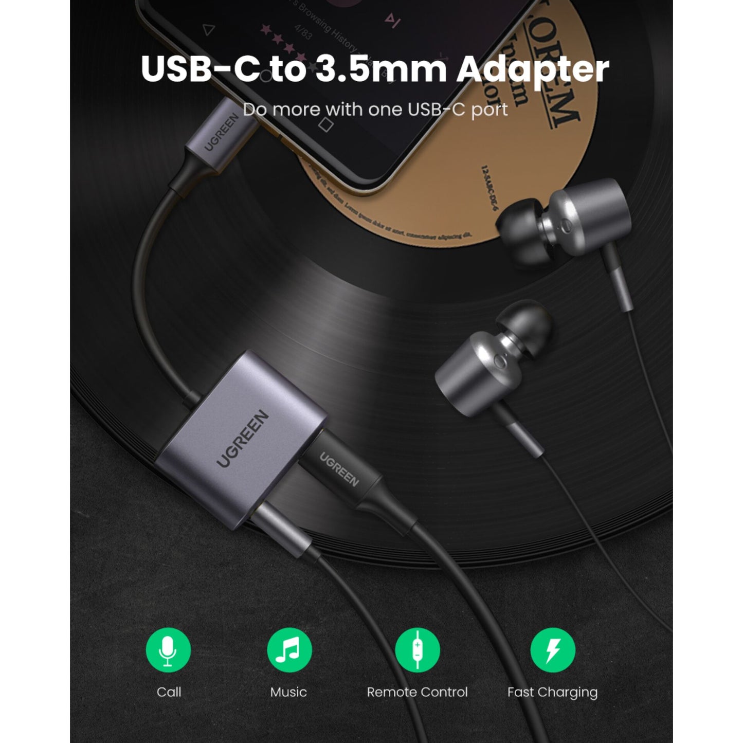 UGREEN USB-C to 3.5mm Audio Adapter with PD
