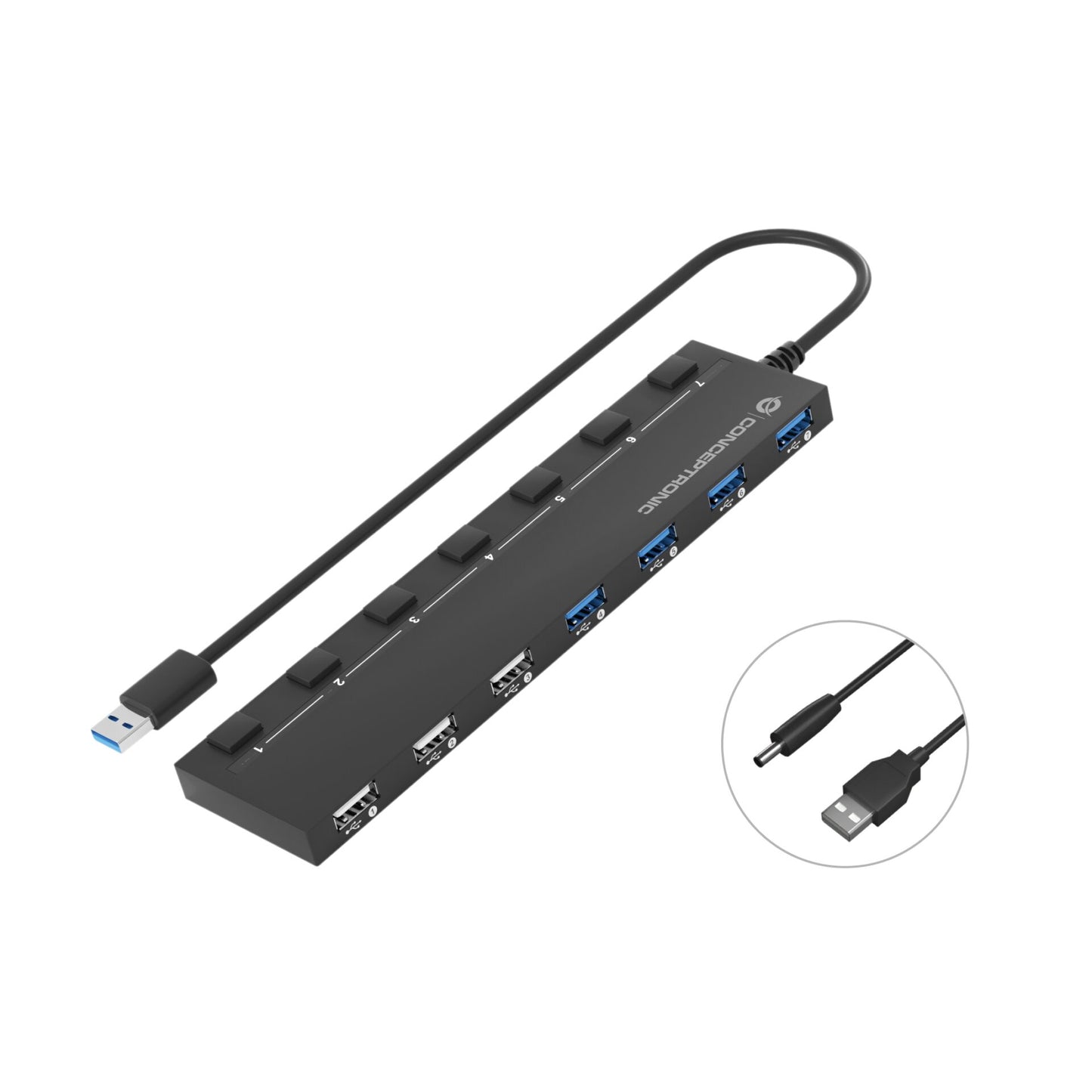 Conceptronic HUBBIES09B 7-Port-USB 3.0/2.0-Hub
