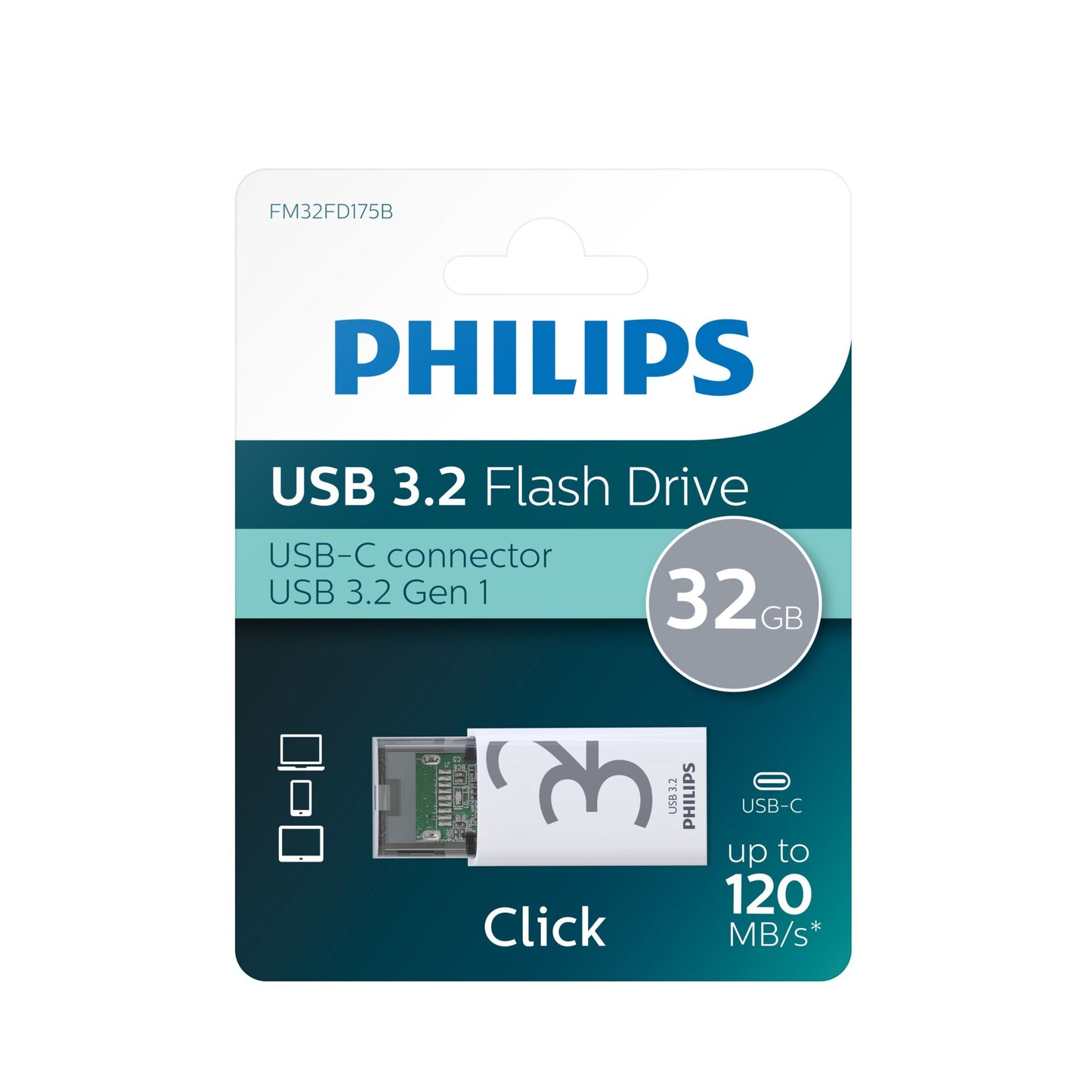 Philips USB 3.2 32GB Click Series Gen 1 USB-C