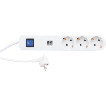 REV Steckdosenleiste ICE 3-fach USB & Schalter, 1,4m weiß