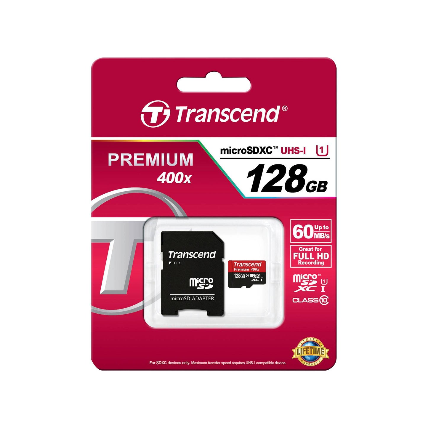 Transcend microSDXC        128GB Class 10 UHS-I 400x + SD Adapter