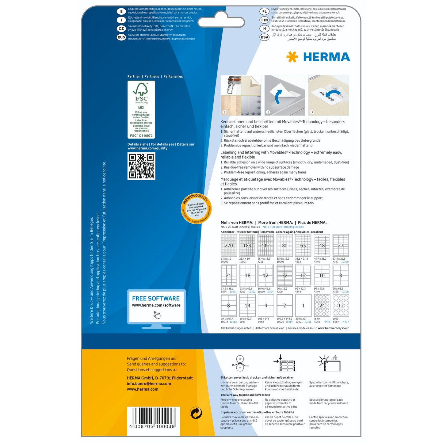 Herma Labels white  35,6x16,9 mm 25 sheet 2000 pcs remov.   10003
