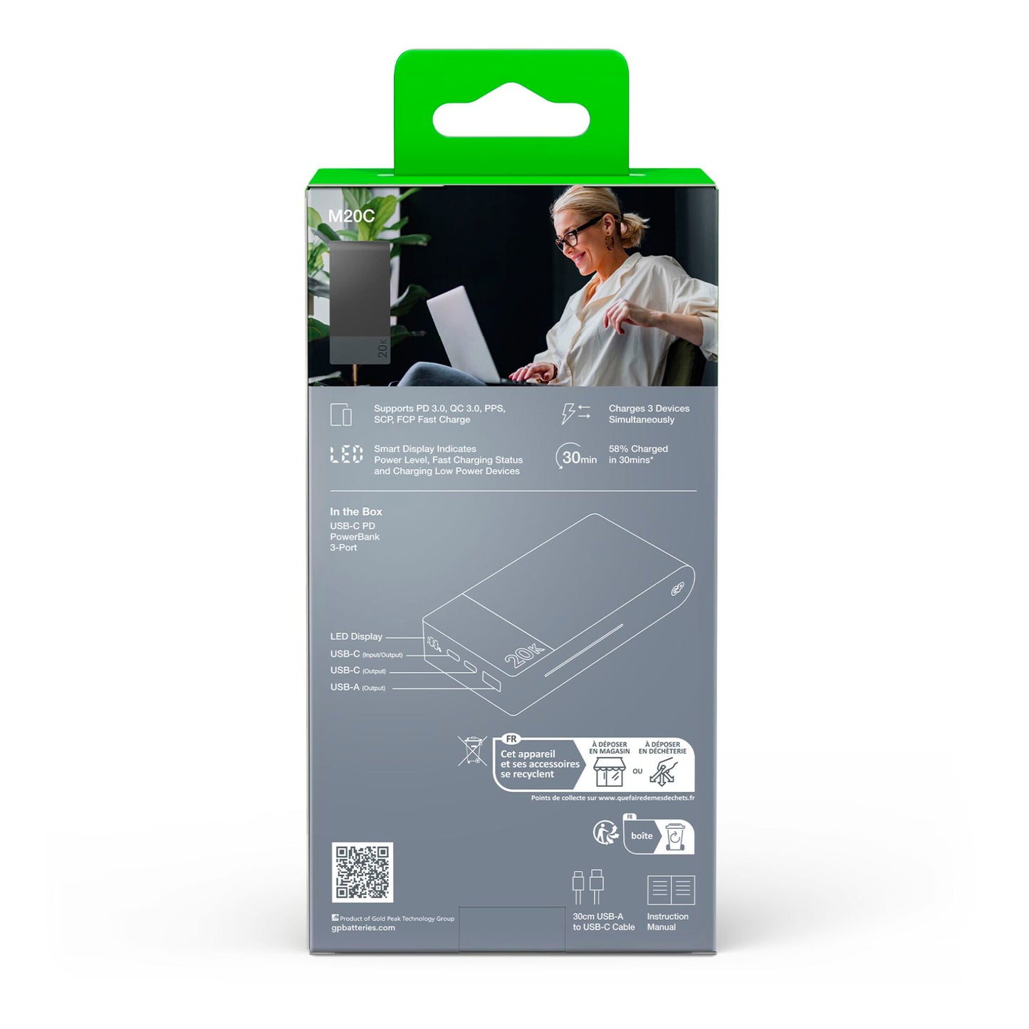 GP PowerBank M2+ 20C    20000mAh 2xUSB-C/1xUSB-A black LED-Anz.