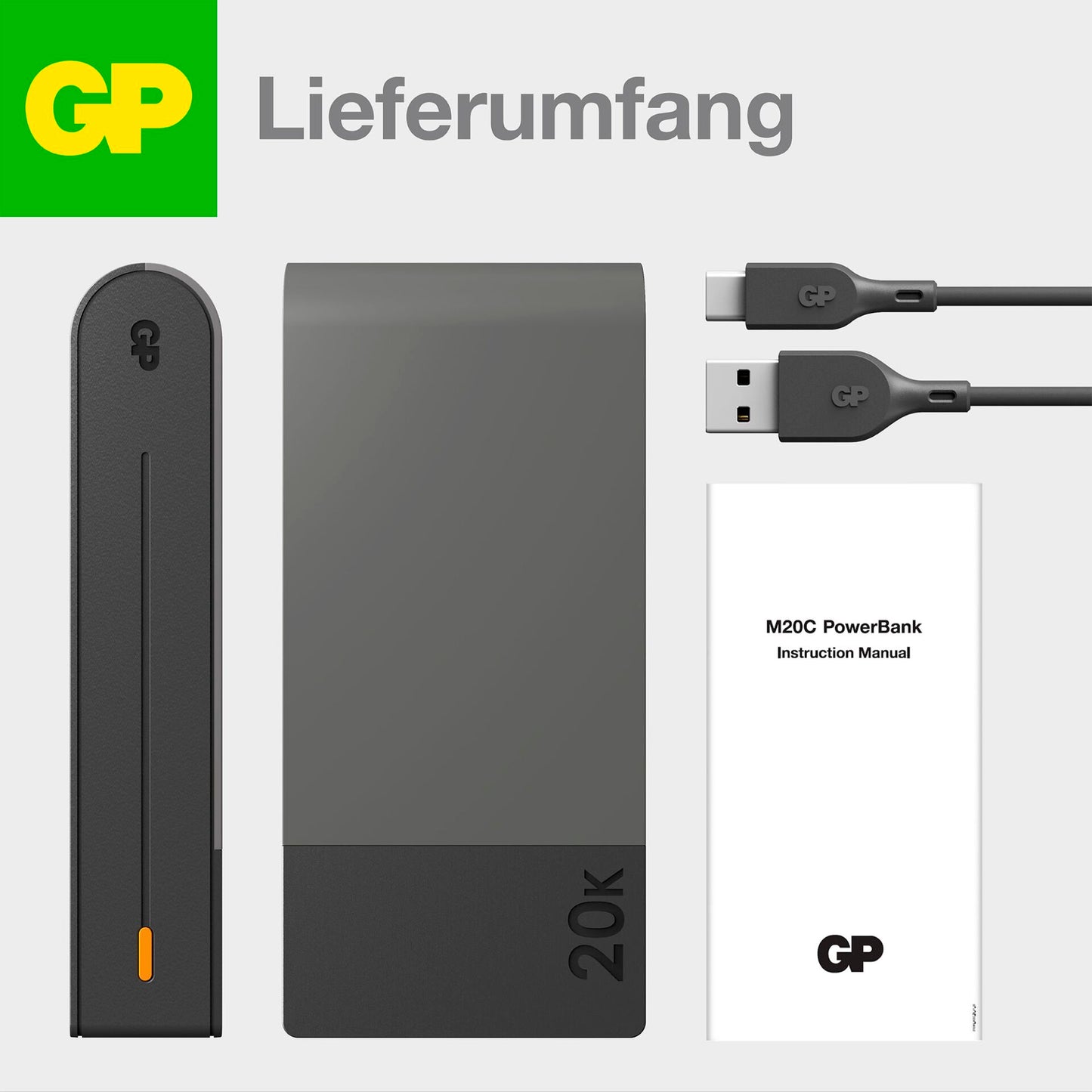 GP PowerBank M2+ 20C    20000mAh 2xUSB-C/1xUSB-A black LED-Anz.