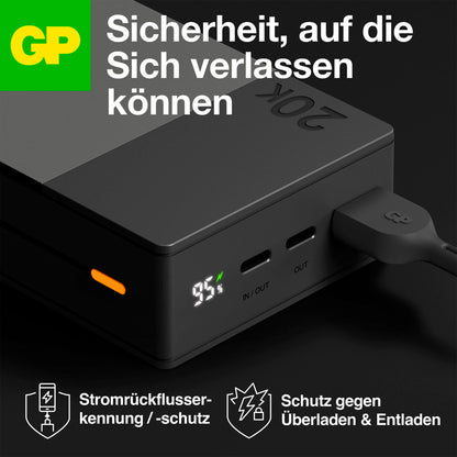 GP PowerBank M2+ 20C    20000mAh 2xUSB-C/1xUSB-A black LED-Anz.