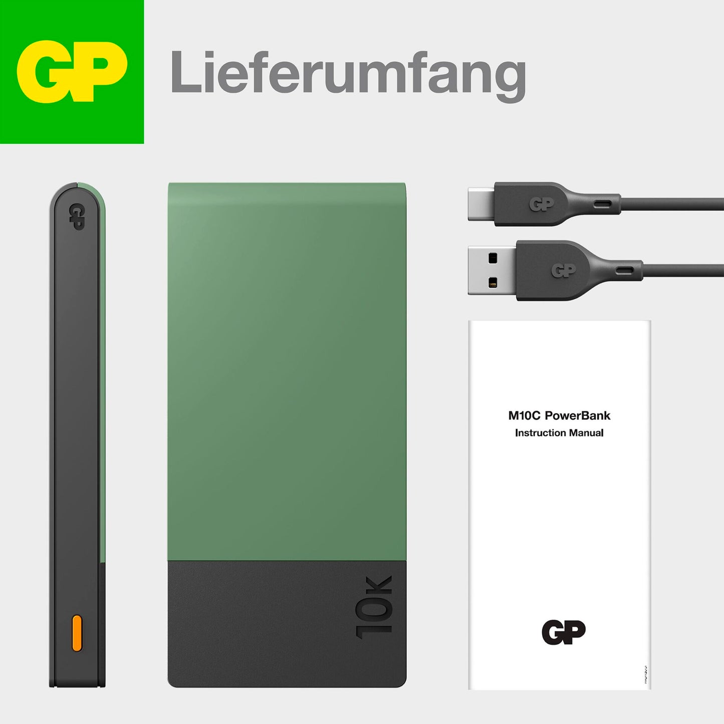 GP PowerBank M2+ 10C    10000mAh 2xUSB-C/1xUSB-A green LEDDisplay