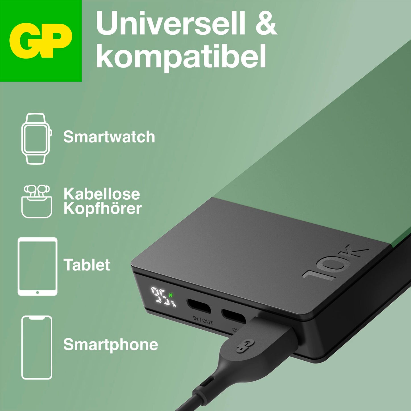 GP PowerBank M2+ 10C    10000mAh 2xUSB-C/1xUSB-A green LEDDisplay