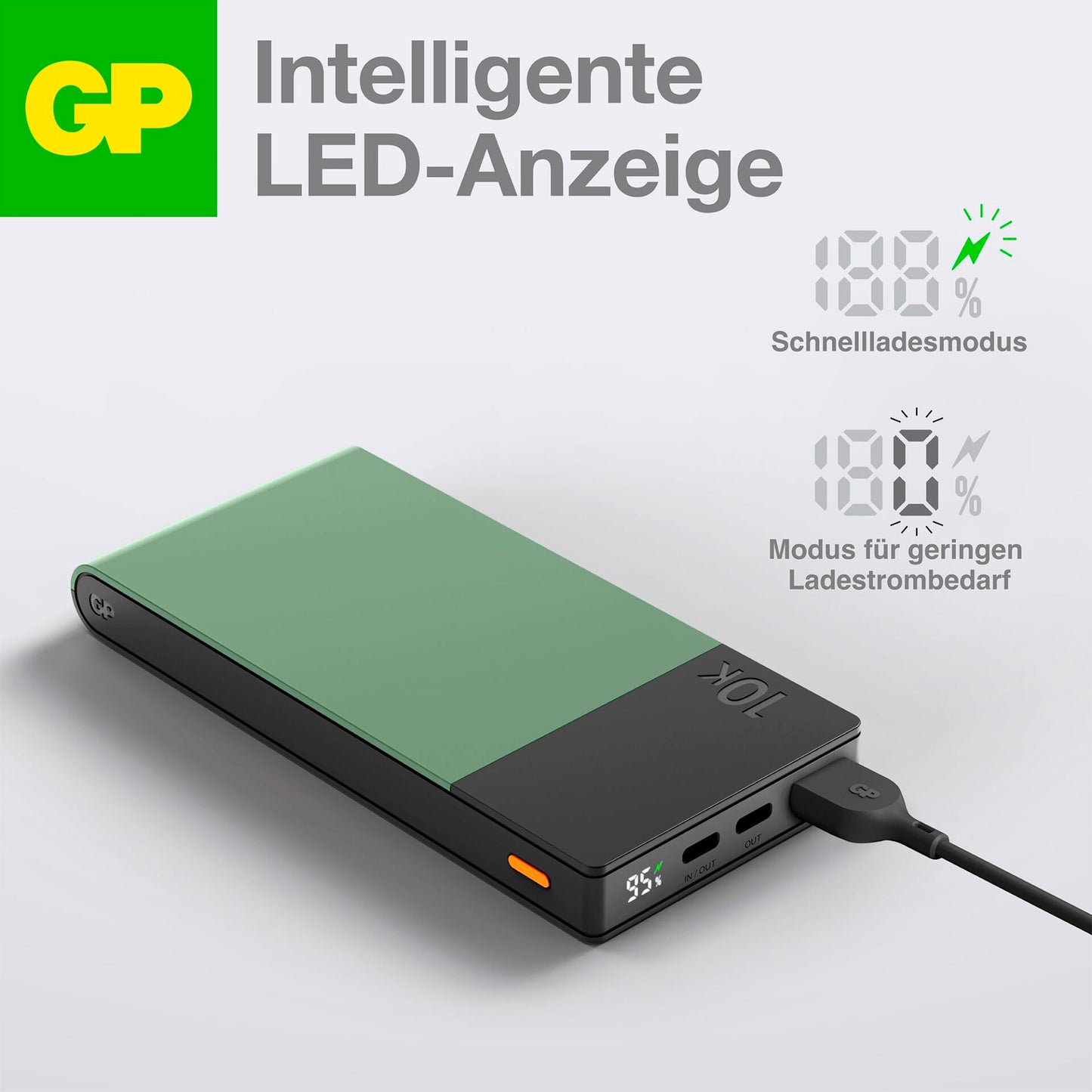 GP PowerBank M2+ 10C    10000mAh 2xUSB-C/1xUSB-A green LEDDisplay