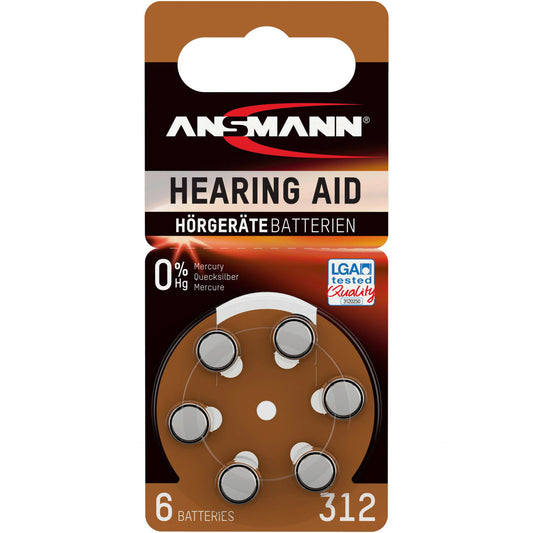 1x6 Ansmann Zinc-Air 312 (PR41) Hearing Aid Batteries
