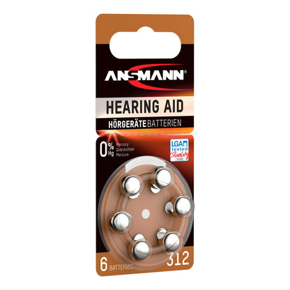 1x6 Ansmann Zinc-Air 312 (PR41) Hearing Aid Batteries
