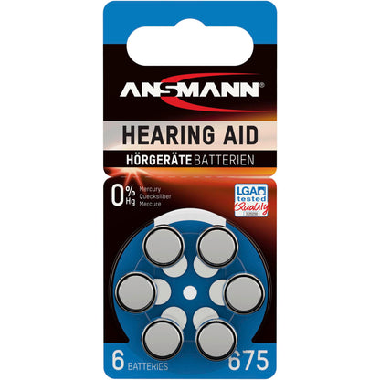 1x6 Ansmann Zinc-Air 675 (PR44) Hearing Aid Batteries