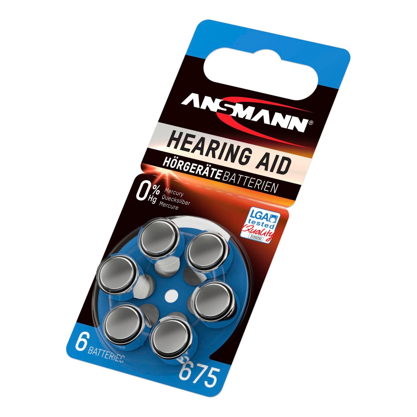 1x6 Ansmann Zinc-Air 675 (PR44) Hearing Aid Batteries