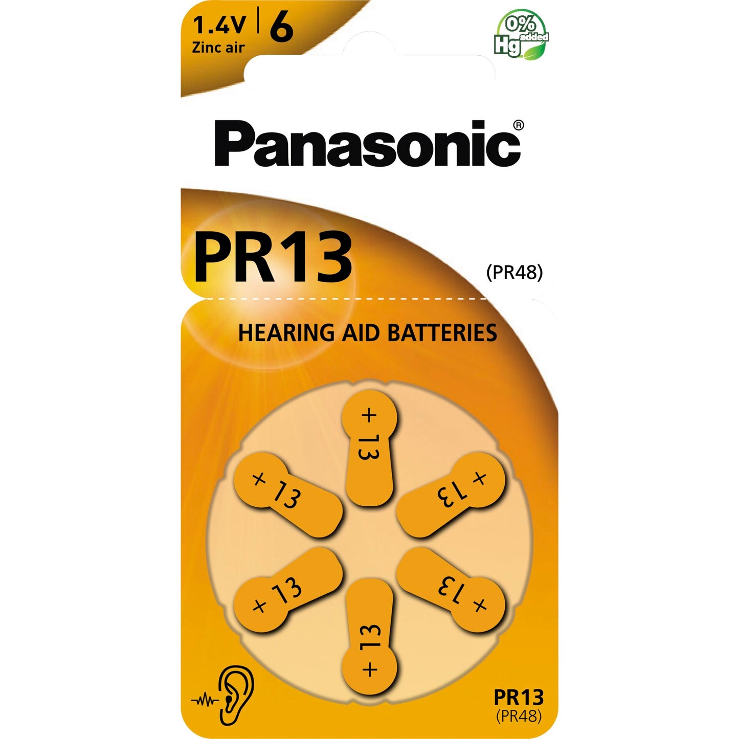 Panasonic PR 13 Zinc Air 6 pcs. Hearing Aid Cells