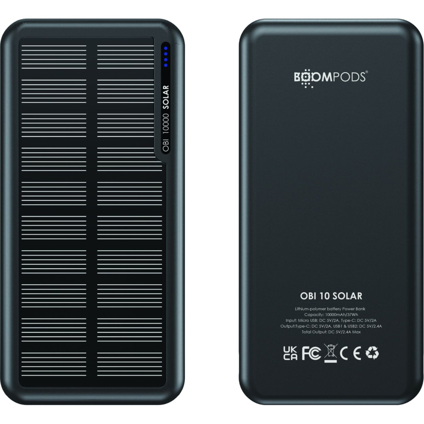 Boompods Obi 10,000mAh Solar Powerbank - Black