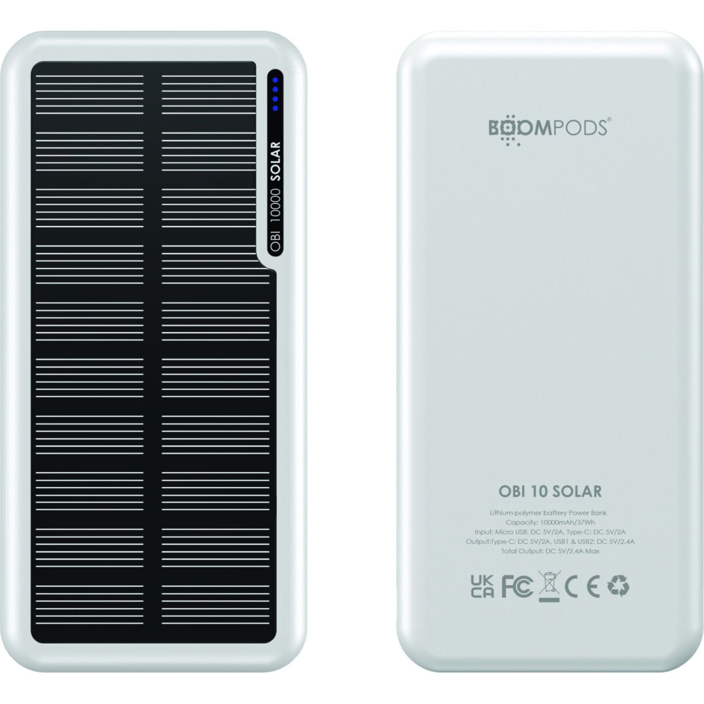Boompods Obi 10,000mAh Solar Powerbank - White