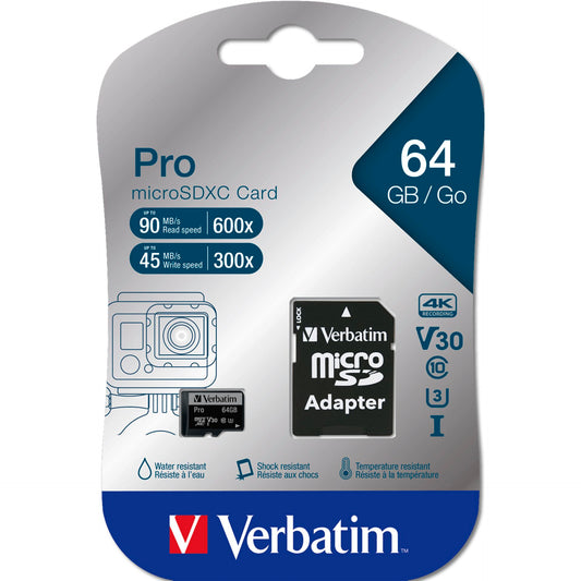 Verbatim microSDXC Pro      64GB Class 10 UHS-I incl Adapter