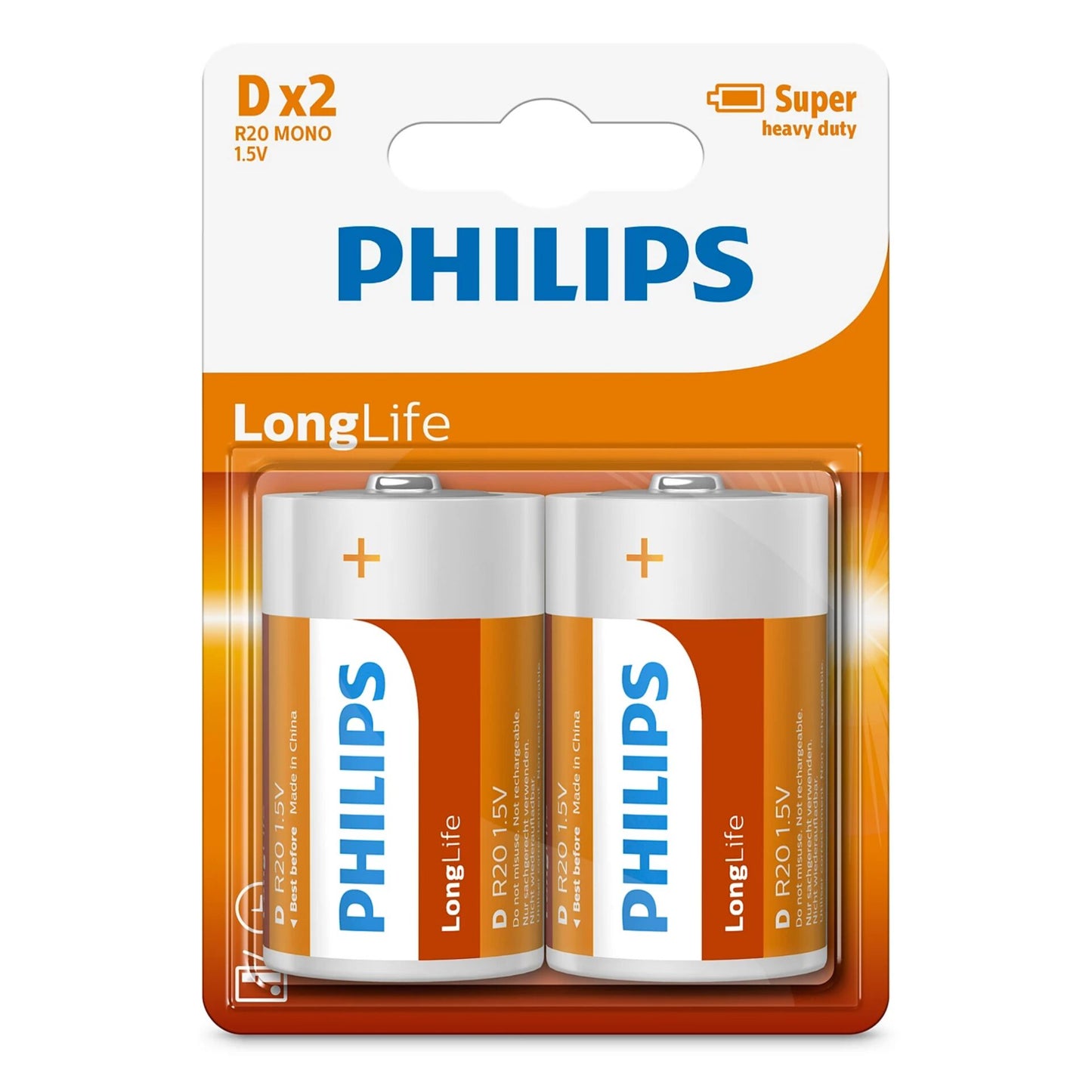 1x2 Philips LongLife D Batterie