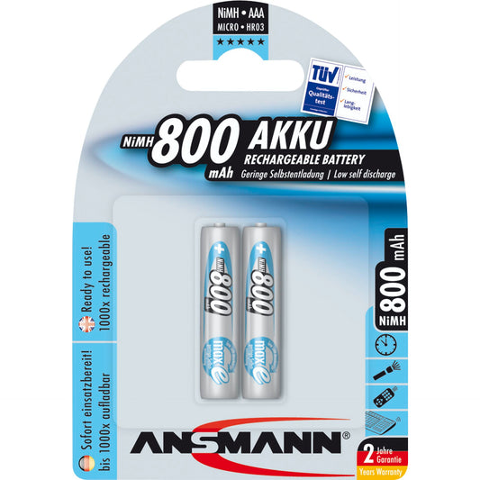 1x2 Ansmann maxE NiMH rech. bat. Micro AAA 800 mAh        5030982