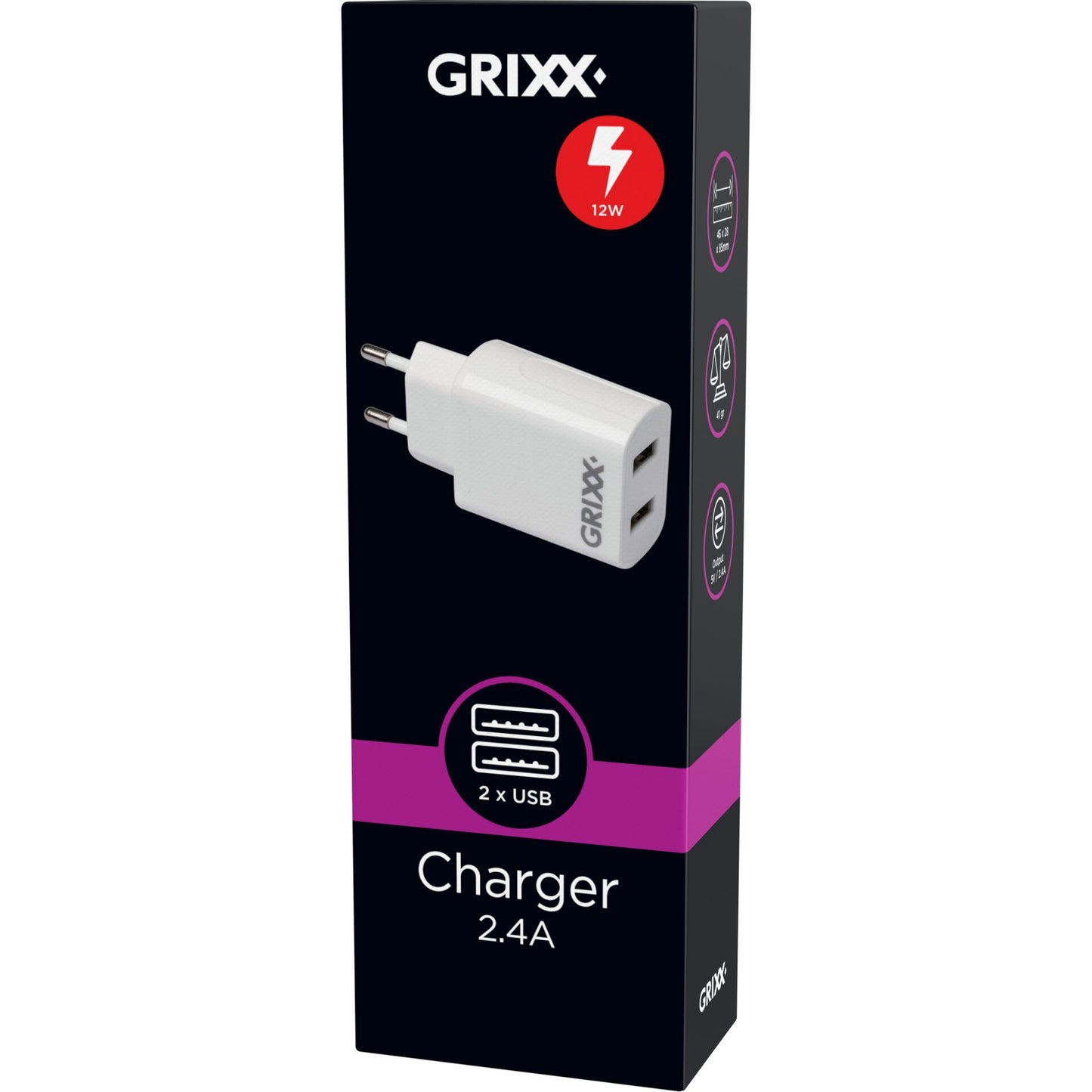 Grixx Power Adapter 220V White Dual USB A