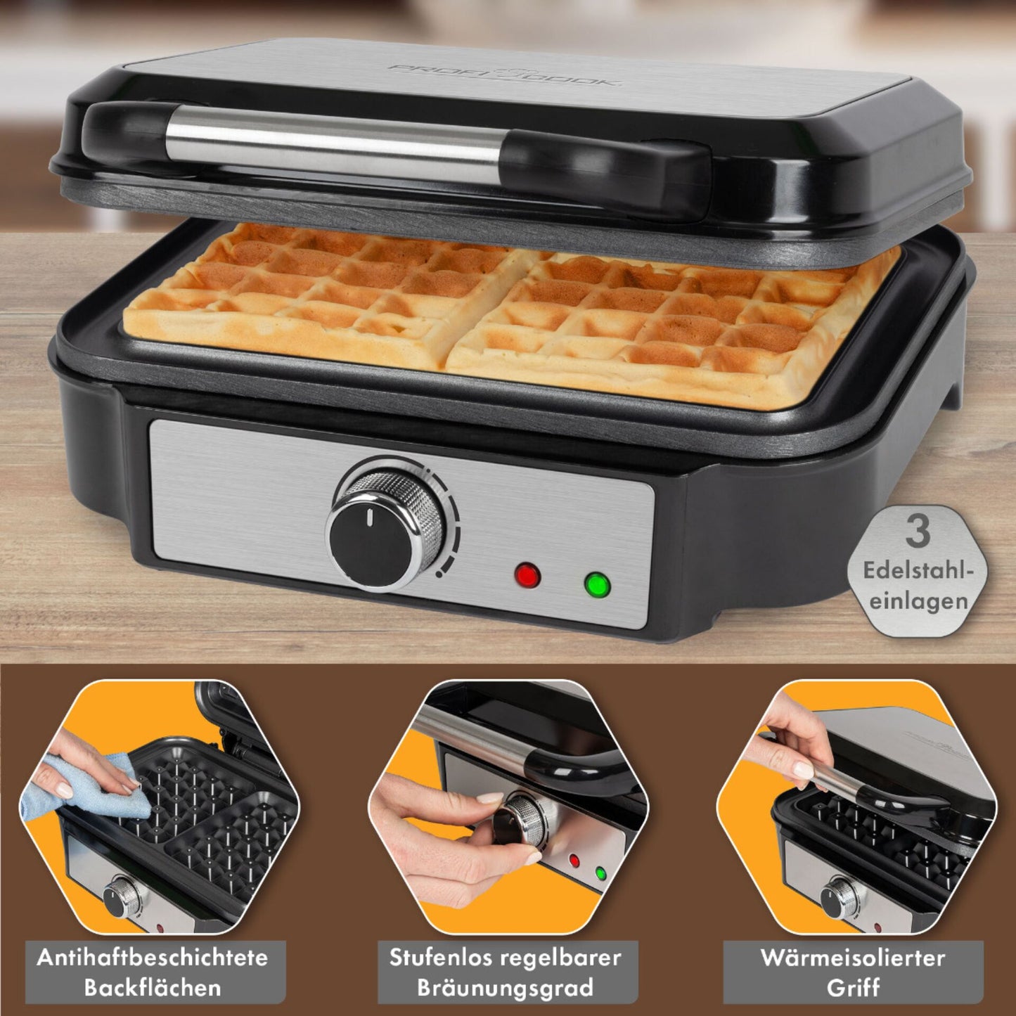 Proficook PC-WA 1240 inox Brüsseler Waffelautomat 2-fach