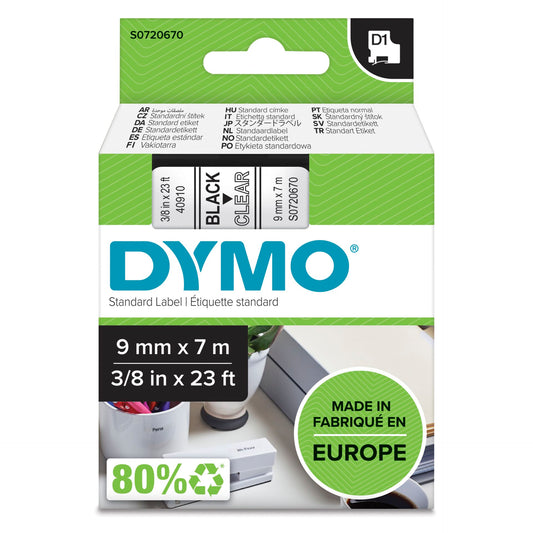 Dymo D1 9mm Black/Clear labels 40910